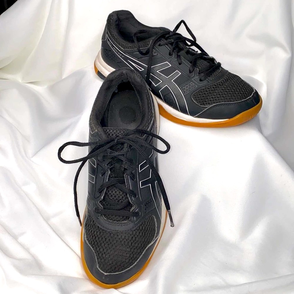 ASICS Leather Running volleyball Training Shoes Sneakers 6.5 Black Whi…